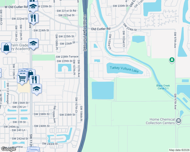 map of restaurants, bars, coffee shops, grocery stores, and more near 23132 Southwest 104th Court in Homestead