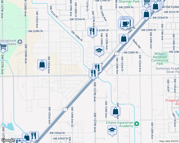 map of restaurants, bars, coffee shops, grocery stores, and more near 22958 Southwest 127th Court in Goulds