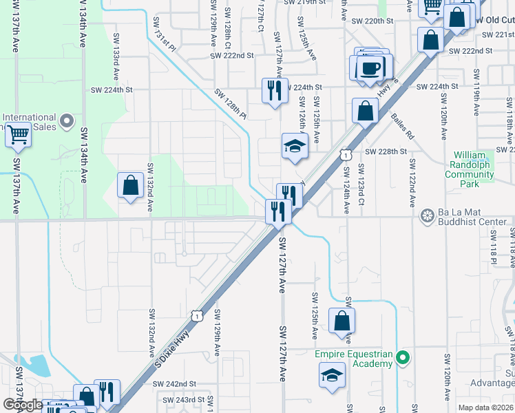 map of restaurants, bars, coffee shops, grocery stores, and more near 12761 Southwest 230th Terrace in Miami