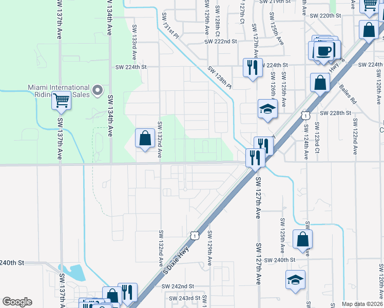 map of restaurants, bars, coffee shops, grocery stores, and more near 12895 Southwest 232nd Street in Goulds