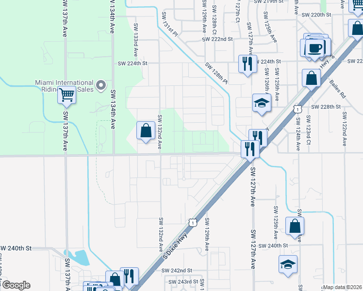 map of restaurants, bars, coffee shops, grocery stores, and more near 13005 Southwest 232nd Street in Goulds