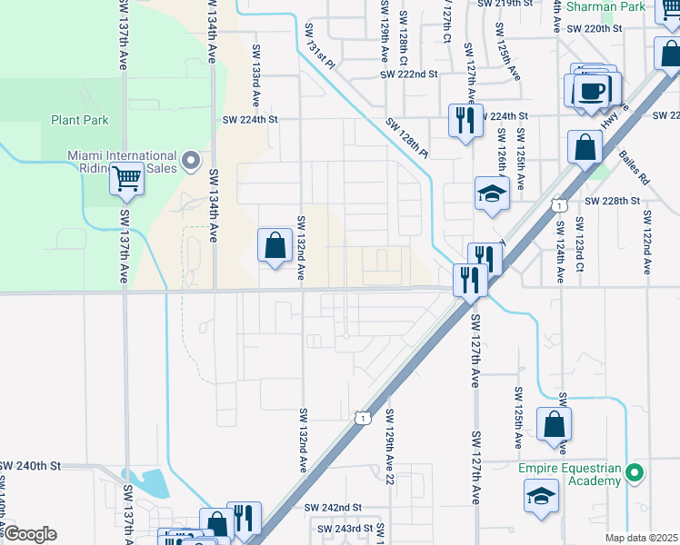 map of restaurants, bars, coffee shops, grocery stores, and more near 13005 Southwest 232nd Street in Goulds
