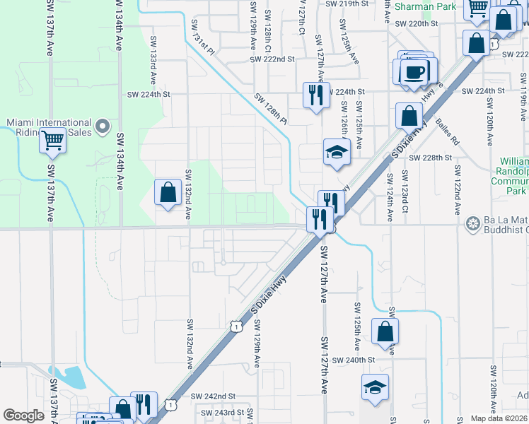 map of restaurants, bars, coffee shops, grocery stores, and more near 12895 SW 232nd St in Goulds