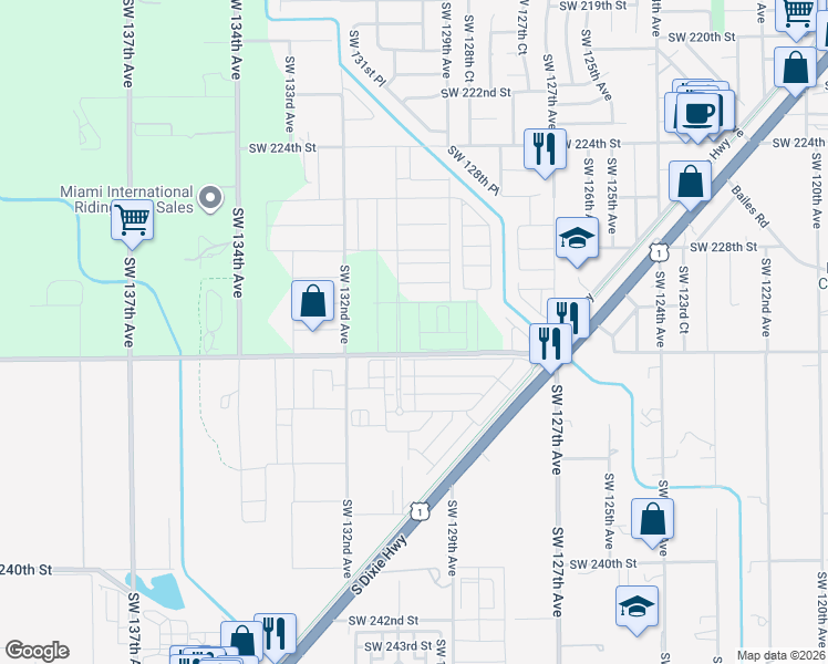 map of restaurants, bars, coffee shops, grocery stores, and more near 12895 Southwest 232nd Street in Goulds