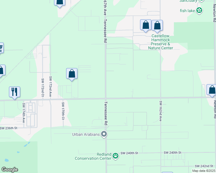 map of restaurants, bars, coffee shops, grocery stores, and more near 23001 Southwest 167th Avenue in Miami
