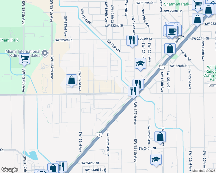 map of restaurants, bars, coffee shops, grocery stores, and more near 12895 SW 232nd St in Goulds
