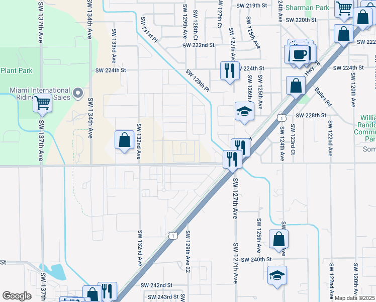 map of restaurants, bars, coffee shops, grocery stores, and more near 12895 SW 232nd St in Goulds
