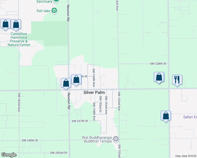 map of restaurants, bars, coffee shops, grocery stores, and more near 23080 Southwest 153rd Court in Miami