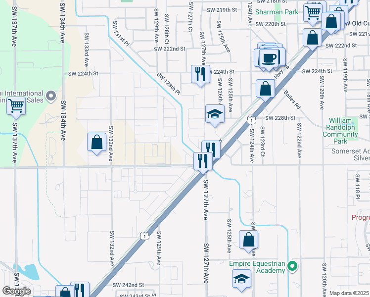 map of restaurants, bars, coffee shops, grocery stores, and more near 12761 Southwest 230th Terrace in Miami