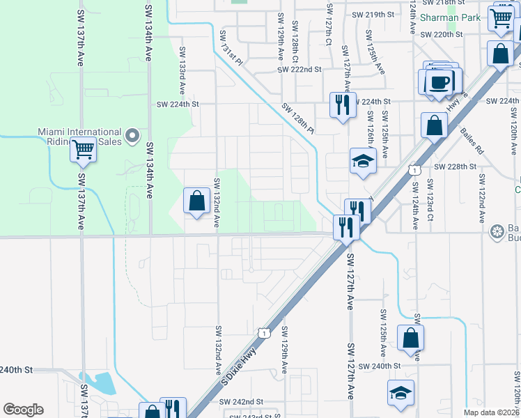 map of restaurants, bars, coffee shops, grocery stores, and more near 12895 Southwest 232nd Street in Goulds