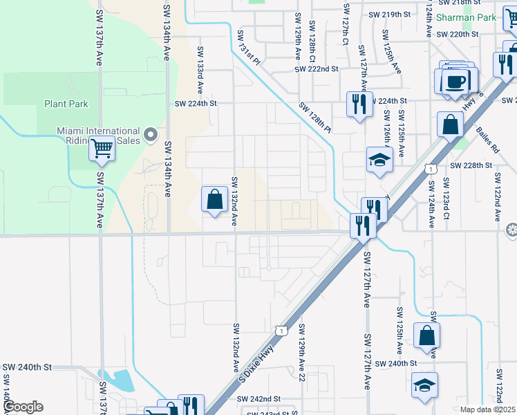 map of restaurants, bars, coffee shops, grocery stores, and more near 13005 Southwest 232nd Street in Goulds