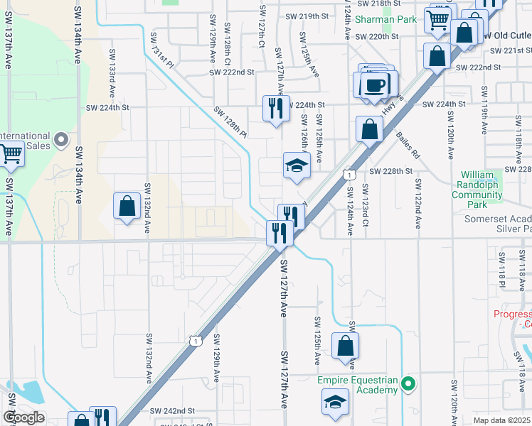 map of restaurants, bars, coffee shops, grocery stores, and more near 22958 Southwest 127th Court in Goulds