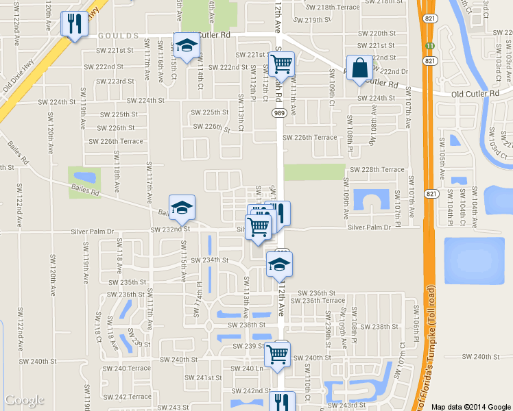 map of restaurants, bars, coffee shops, grocery stores, and more near 11237 Southwest 231st Lane in Miami
