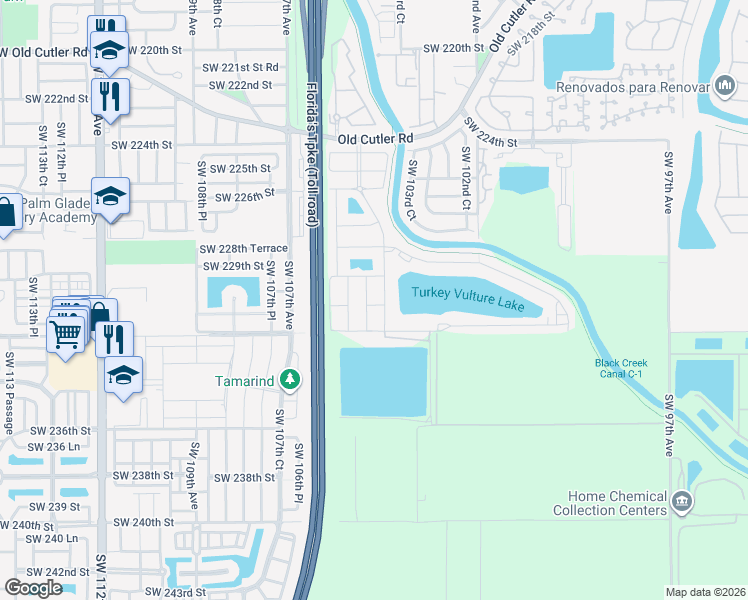 map of restaurants, bars, coffee shops, grocery stores, and more near 23132 Southwest 104th Court in Homestead