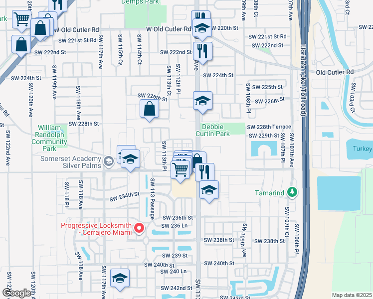 map of restaurants, bars, coffee shops, grocery stores, and more near 11238 Southwest 229th Terrace in Miami