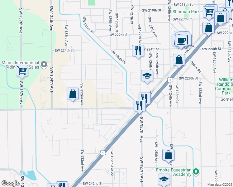 map of restaurants, bars, coffee shops, grocery stores, and more near 12861 Southwest 229th Street in Goulds