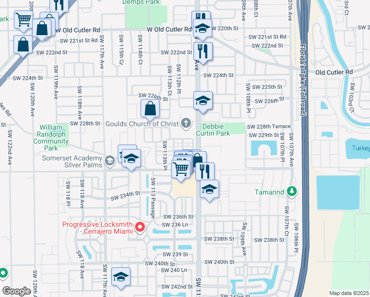 map of restaurants, bars, coffee shops, grocery stores, and more near 11238 Southwest 229th Terrace in Miami