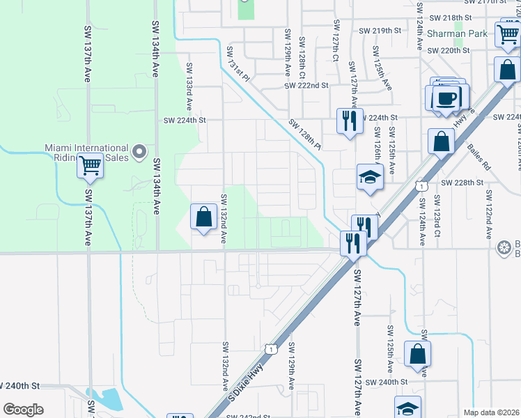 map of restaurants, bars, coffee shops, grocery stores, and more near 22912 Southwest 130th Avenue in Goulds