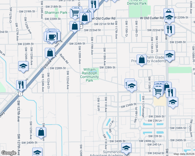 map of restaurants, bars, coffee shops, grocery stores, and more near Bailes Road in Miami-Dade County