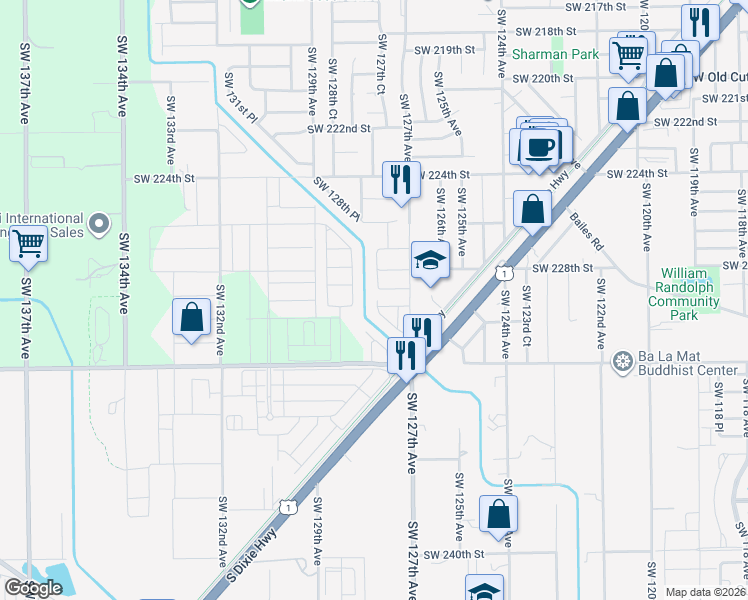 map of restaurants, bars, coffee shops, grocery stores, and more near 22959 Southwest 128th Avenue in Goulds