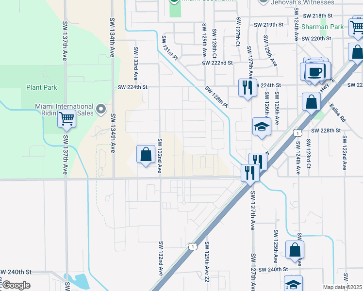 map of restaurants, bars, coffee shops, grocery stores, and more near 22912 Southwest 130th Avenue in Goulds