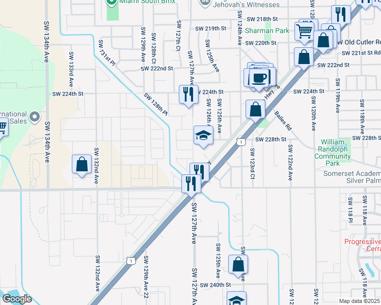 map of restaurants, bars, coffee shops, grocery stores, and more near 12709 Southwest 229th Terrace in Goulds