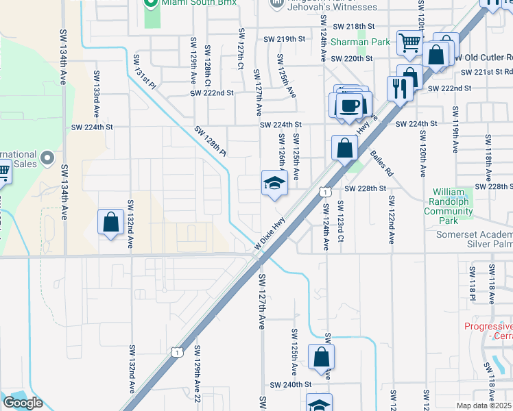map of restaurants, bars, coffee shops, grocery stores, and more near 12709 Southwest 229th Terrace in Goulds
