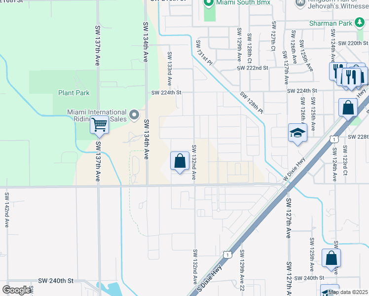 map of restaurants, bars, coffee shops, grocery stores, and more near 13237 Southwest 229th Street in Miami