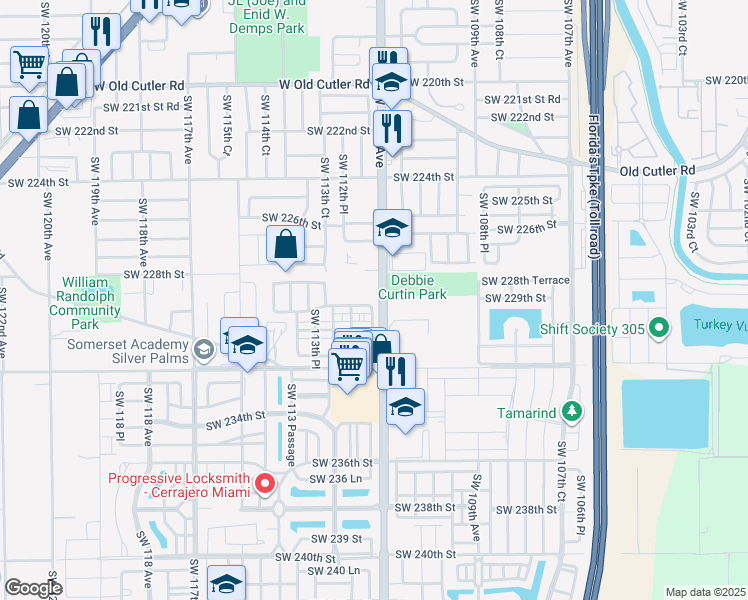 map of restaurants, bars, coffee shops, grocery stores, and more near 11238 Southwest 229th Terrace in Miami
