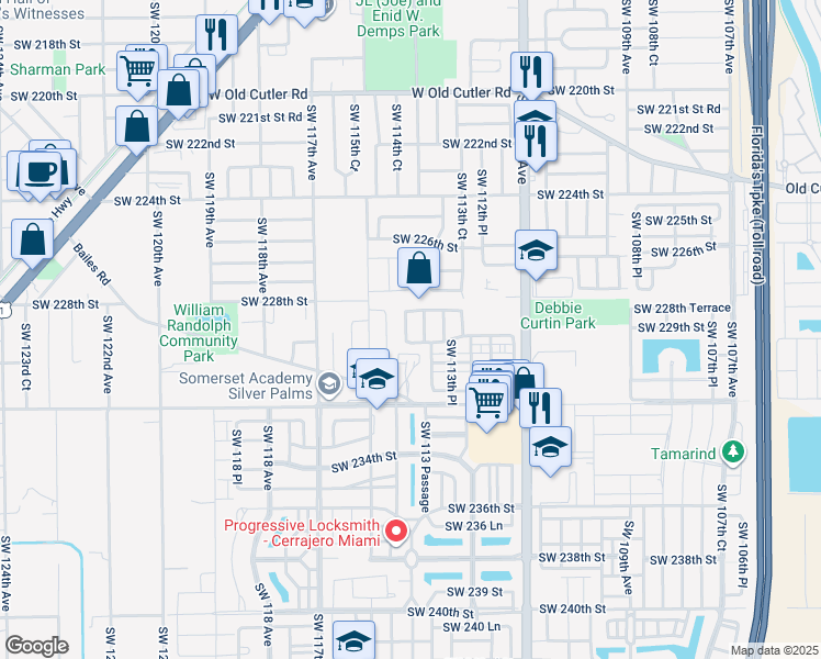 map of restaurants, bars, coffee shops, grocery stores, and more near 25050 Southwest 114th Avenue in Princeton