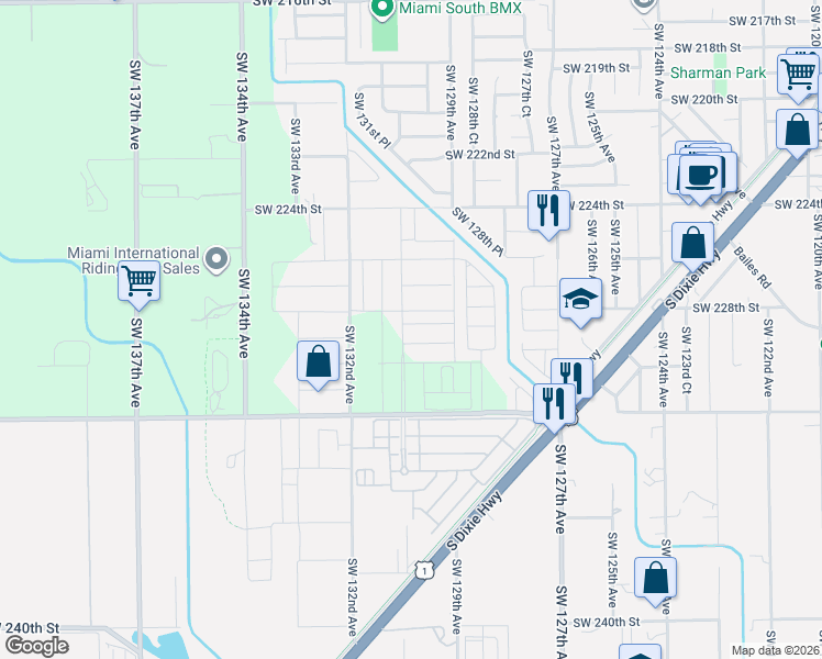 map of restaurants, bars, coffee shops, grocery stores, and more near 22912 Southwest 130th Avenue in Goulds