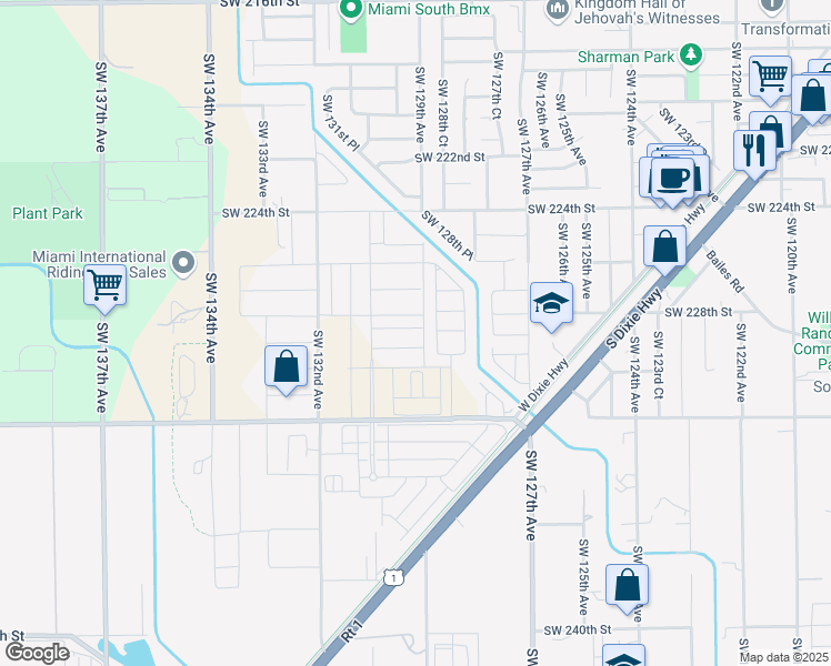 map of restaurants, bars, coffee shops, grocery stores, and more near Southwest 129th Avenue in Goulds