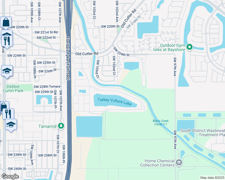 map of restaurants, bars, coffee shops, grocery stores, and more near 10222 Southwest 228th Terrace in Miami