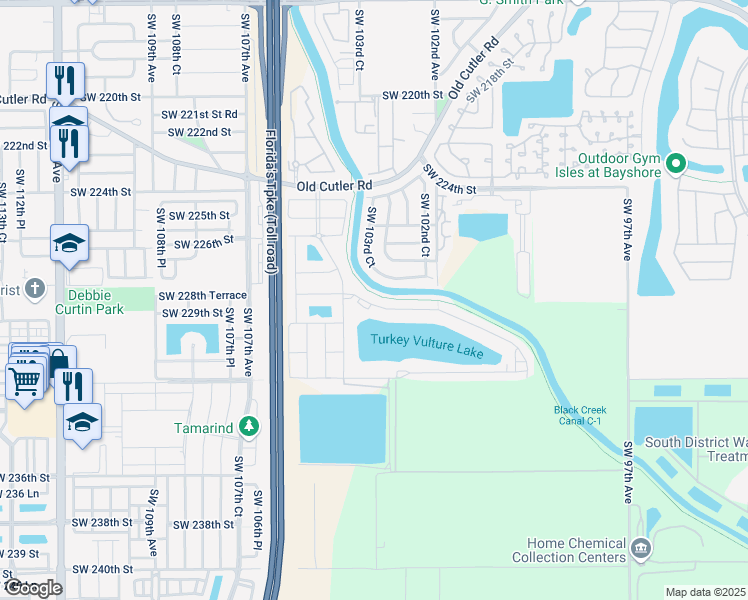 map of restaurants, bars, coffee shops, grocery stores, and more near 22772 Southwest 227th Lane in Cutler Bay