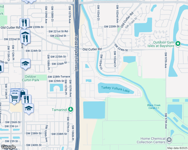 map of restaurants, bars, coffee shops, grocery stores, and more near 22757 Southwest 104th Avenue in Miami
