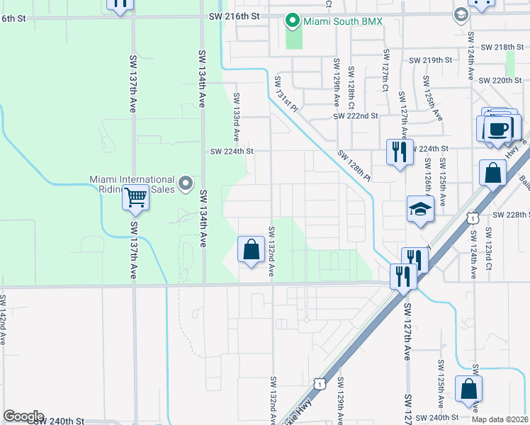 map of restaurants, bars, coffee shops, grocery stores, and more near 22810 Southwest 132nd Avenue in Goulds