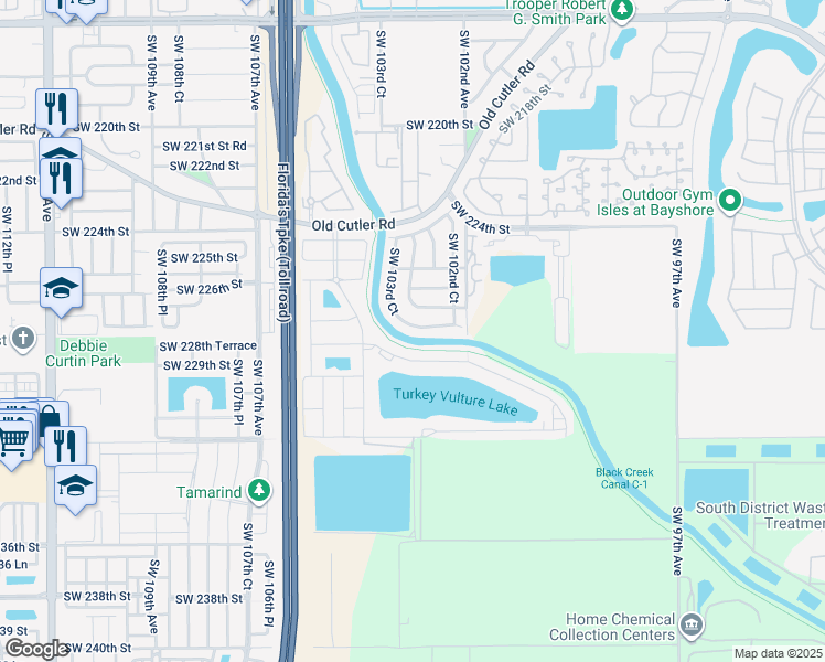 map of restaurants, bars, coffee shops, grocery stores, and more near 22772 Southwest 227th Lane in Cutler Bay