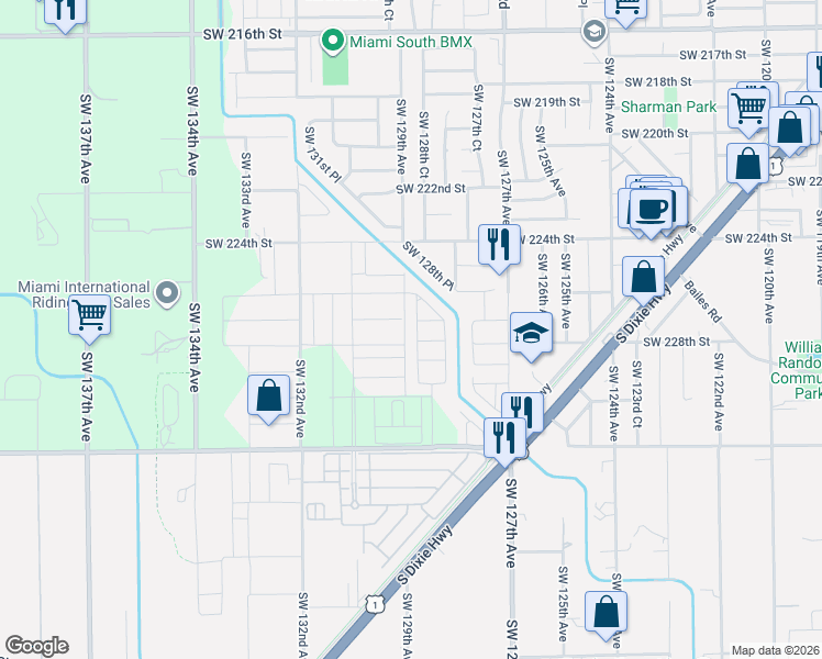 map of restaurants, bars, coffee shops, grocery stores, and more near 12828 Southwest 227th Street in Goulds