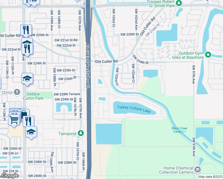 map of restaurants, bars, coffee shops, grocery stores, and more near 22757 Southwest 104th Avenue in Miami