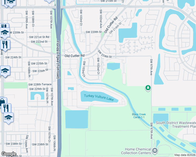 map of restaurants, bars, coffee shops, grocery stores, and more near 10216 Southwest 227th Lane in Cutler Bay
