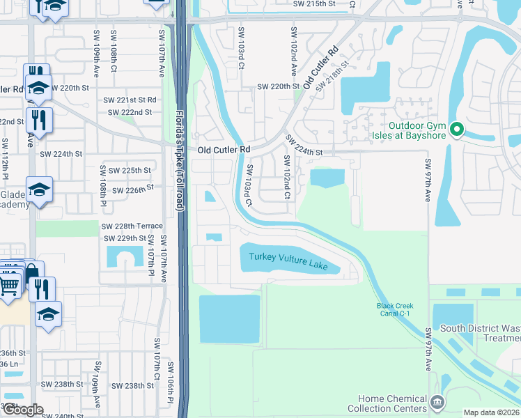 map of restaurants, bars, coffee shops, grocery stores, and more near 22721 Southwest 103rd Court in Cutler Bay