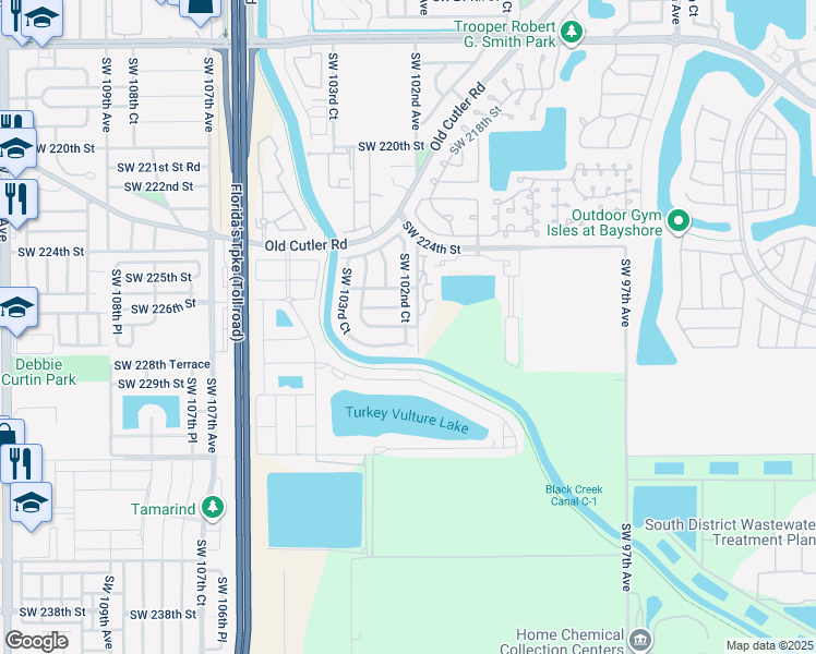 map of restaurants, bars, coffee shops, grocery stores, and more near 9229 Southwest 227th Street in Miami