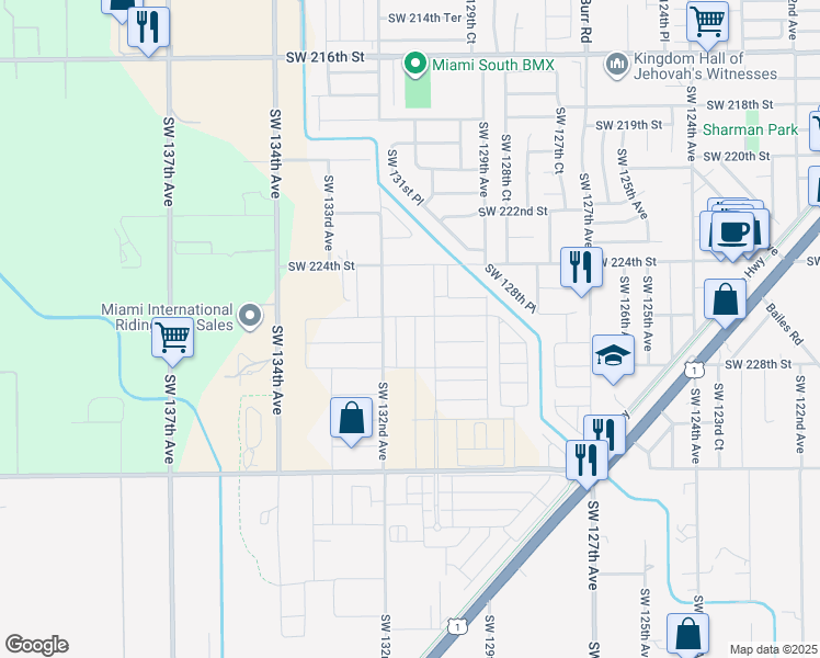 map of restaurants, bars, coffee shops, grocery stores, and more near 13025 Southwest 226th Street in Miami