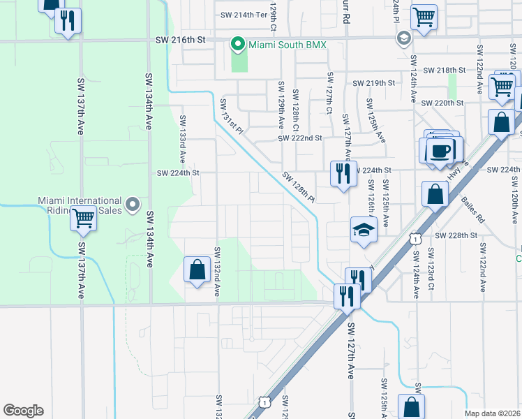map of restaurants, bars, coffee shops, grocery stores, and more near 12863 Southwest 226th Street in Miami