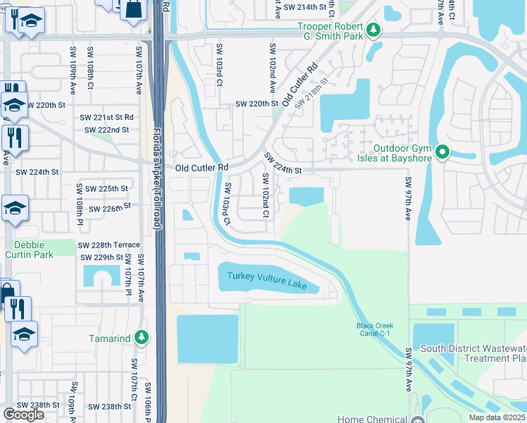 map of restaurants, bars, coffee shops, grocery stores, and more near 10212 Southwest 226th Terrace in Cutler Bay