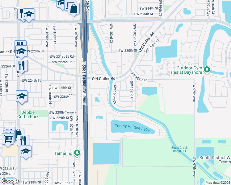 map of restaurants, bars, coffee shops, grocery stores, and more near 10284 Southwest 226th Terrace in Cutler Bay