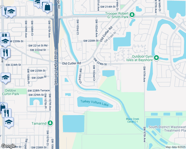 map of restaurants, bars, coffee shops, grocery stores, and more near 10212 Southwest 226th Terrace in Cutler Bay
