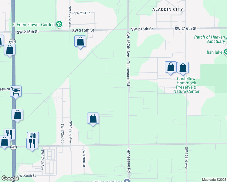 map of restaurants, bars, coffee shops, grocery stores, and more near 22400 Southwest 167th Avenue in Miami