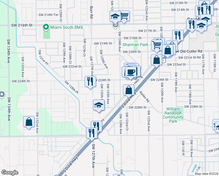 map of restaurants, bars, coffee shops, grocery stores, and more near 22511 Southwest 125th Avenue in Goulds