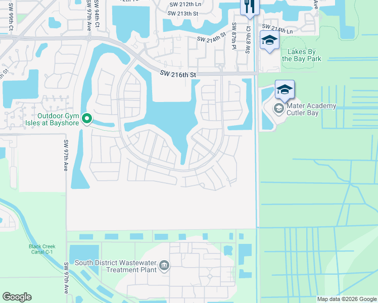 map of restaurants, bars, coffee shops, grocery stores, and more near 22518 Southwest 89th Place in Cutler Bay